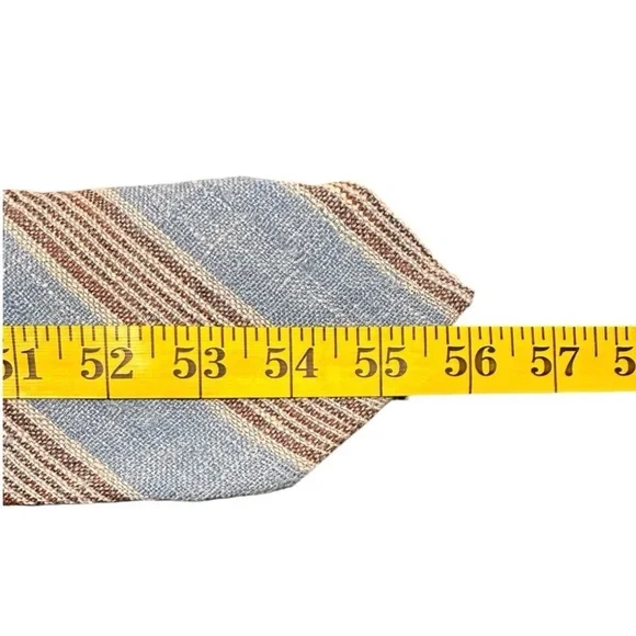 Vintage Lacrosse Woven Striped Tie Blue Brown Beige 3.5” Wide 56” Length Retro - Picture 10 of 10